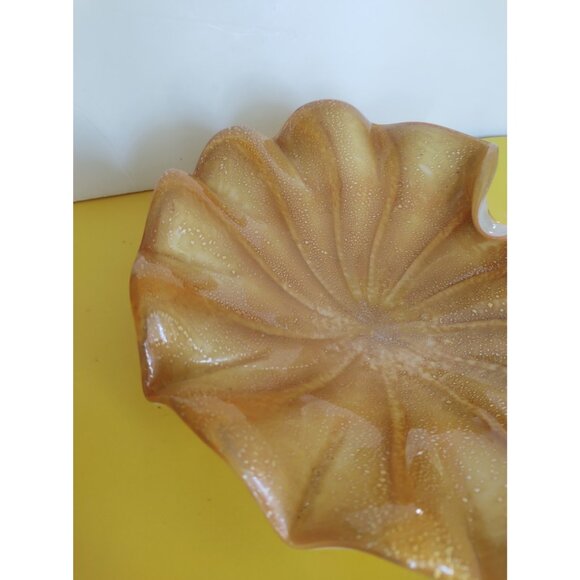Vintage Murano Art Glass Bowl 10" Hand Blown Gold Fleck - Picture 6 of 12